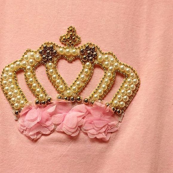 QUEEN Crown Rhinestone/Pearls HANDMADE, Ladies Tee, Bling T-Shirt, PINK - Picture 4 of 5